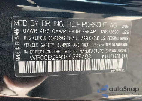 2005 Porsche 911 Carrera S из США, поврежденный, VIN WP0CB29935S765493